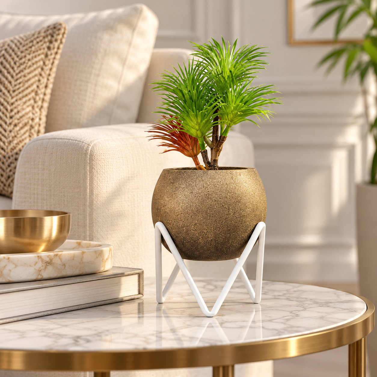 Antique Gold Planter on a Side Table