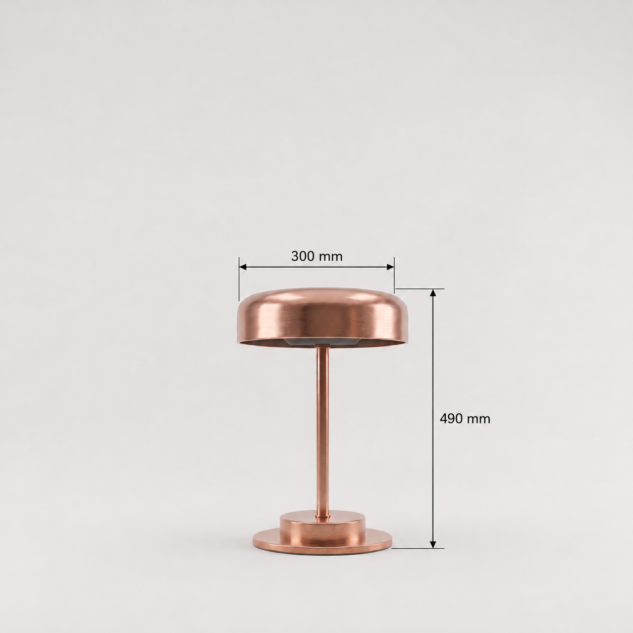 Copper lamp with dimension annotations