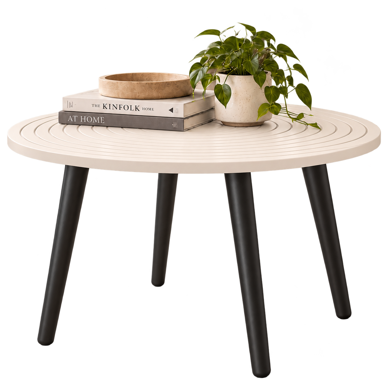 Marble and gold side table with books and a trailing plant