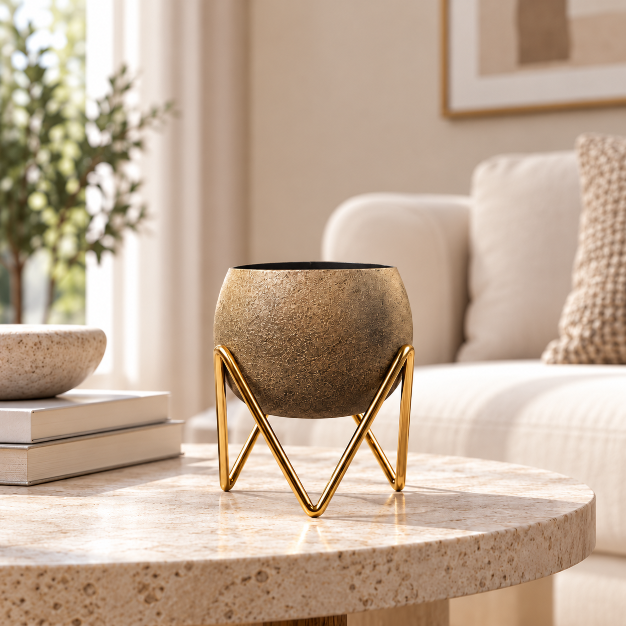 Empty Gold Planter on Zigzag Stand-3