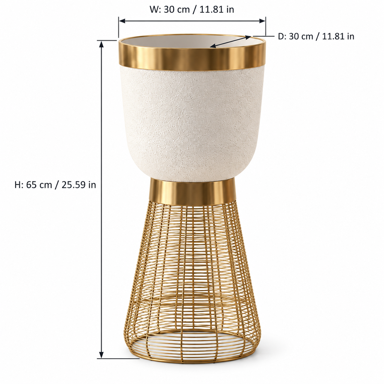 Empty Gold-Rimmed Planter with Dimensions-2