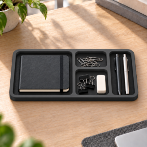 SpacesbyU Dark Grey Desk Organizer with 4 Storage Compartments & Pen Holder |