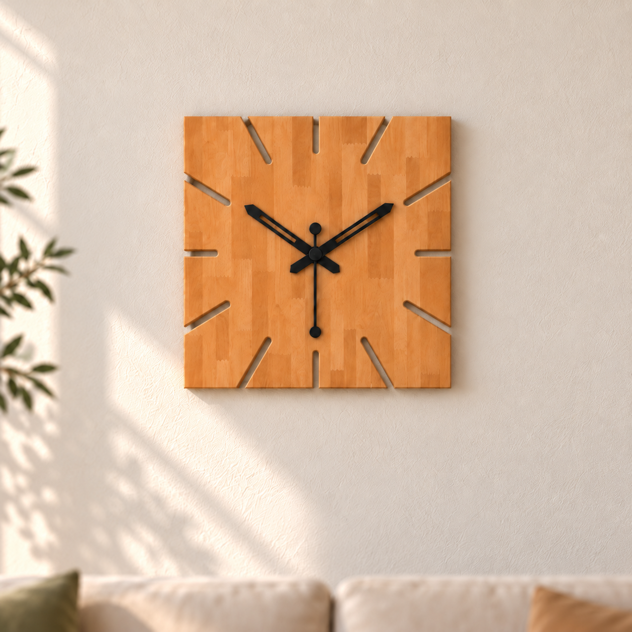 Honey wood clock with through-cut hour markers-3