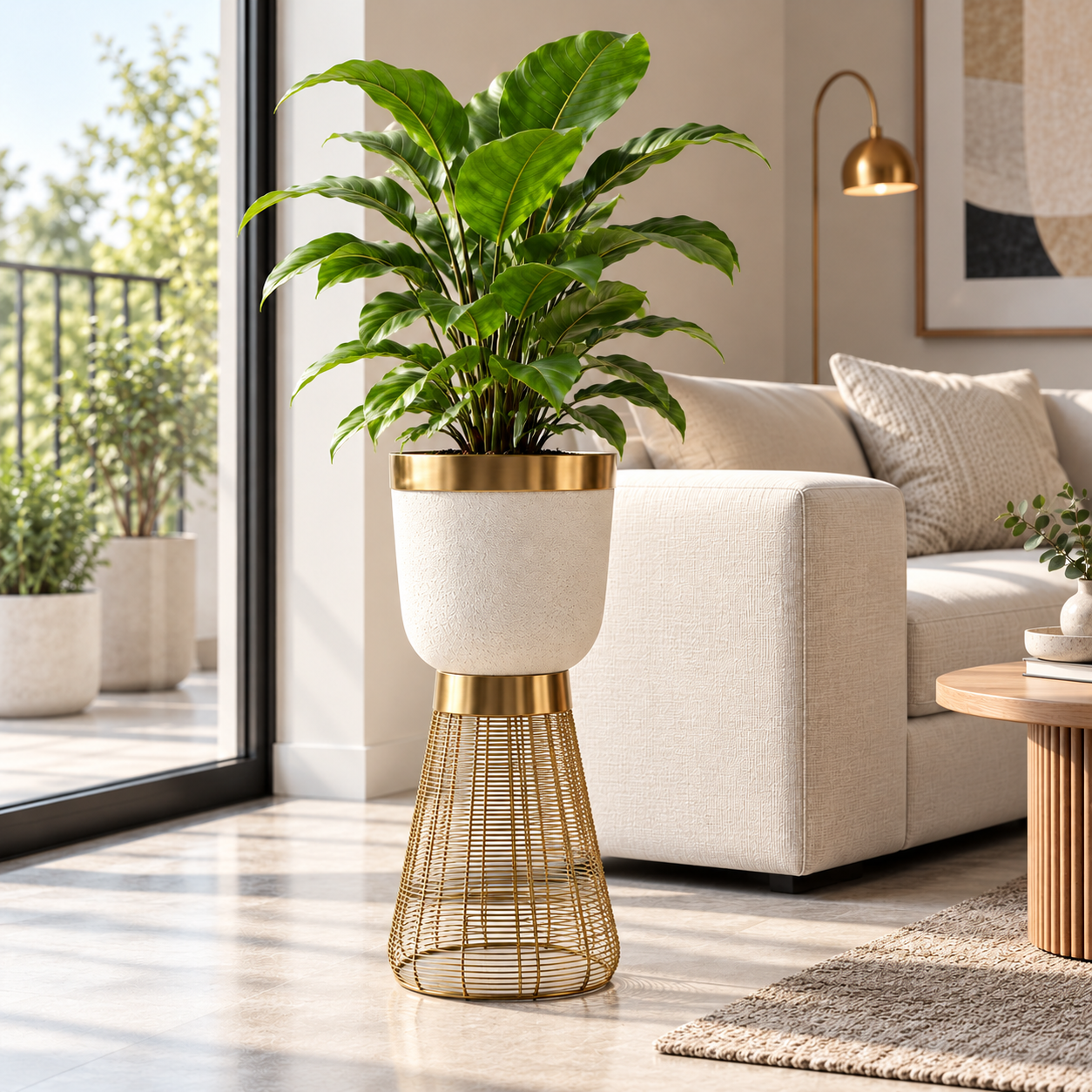 Left three-quarter gold pedestal planter-3