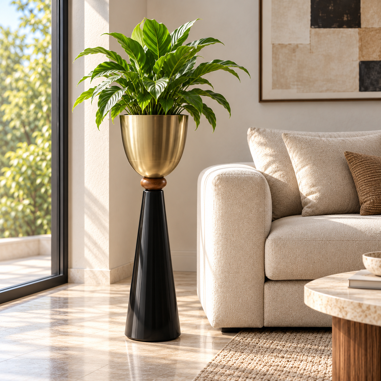 Left three-quarter planter by cream sofa-4