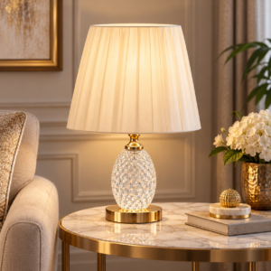 SpacesbyU Crystal Table Lamp with Golden Base | Luxury Decorative Bedside Lamp for Bedroom & Living Room |
