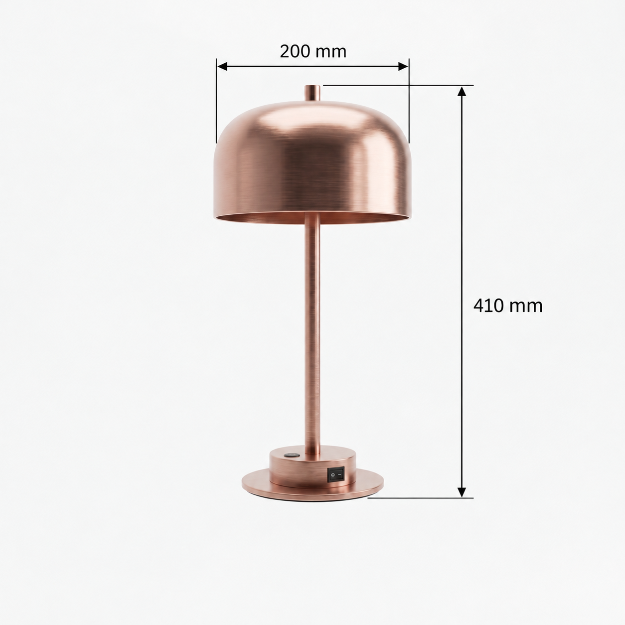 Rose gold lamp with measurements