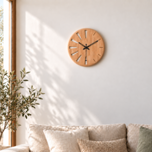 SpacesbyU Decorative Wood Wall Clock |  Stylish Wall Watch |  Rubber Wood Wall Clock | Finish - Wood Oak Light | Modern Designer Clock for Bedroom & Office | spacesbyU