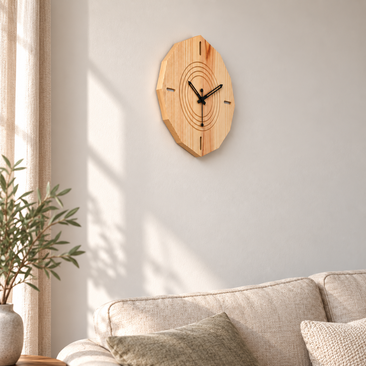 Three-Quarter Pine Clock in Living Room
