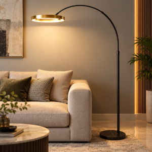 SpacesbyU Black & Golden Arc Floor Lamp | Modern LED Standing Lamp for Living Room & Bedroom