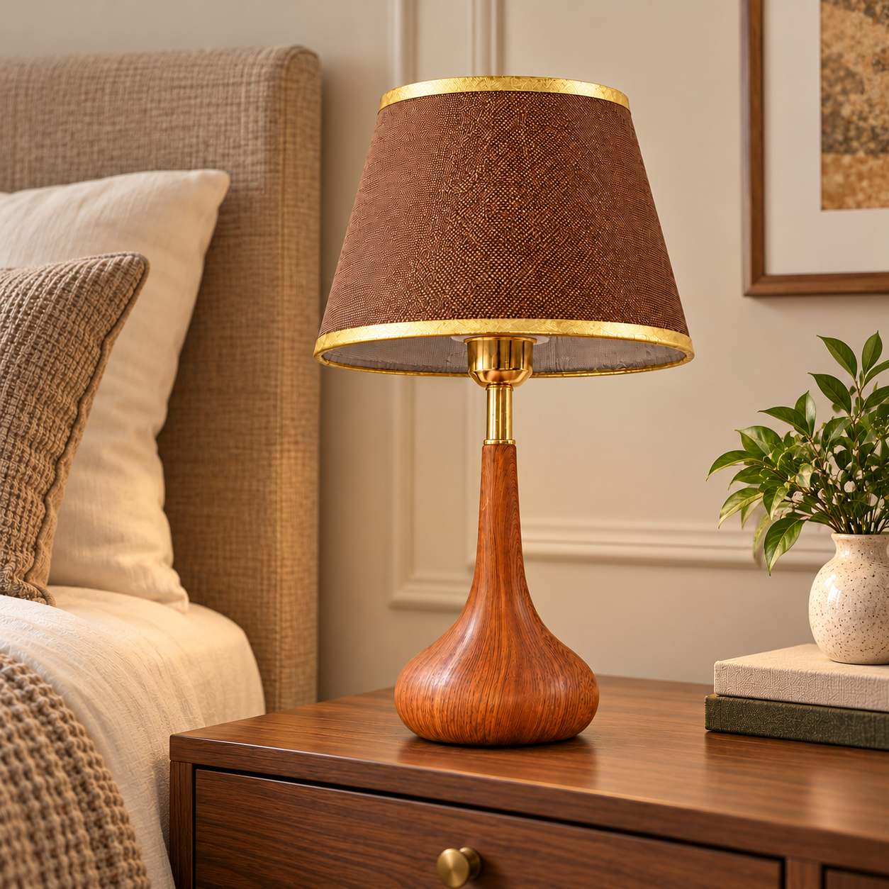 Warm Walnut Bedside Lamp Vignette