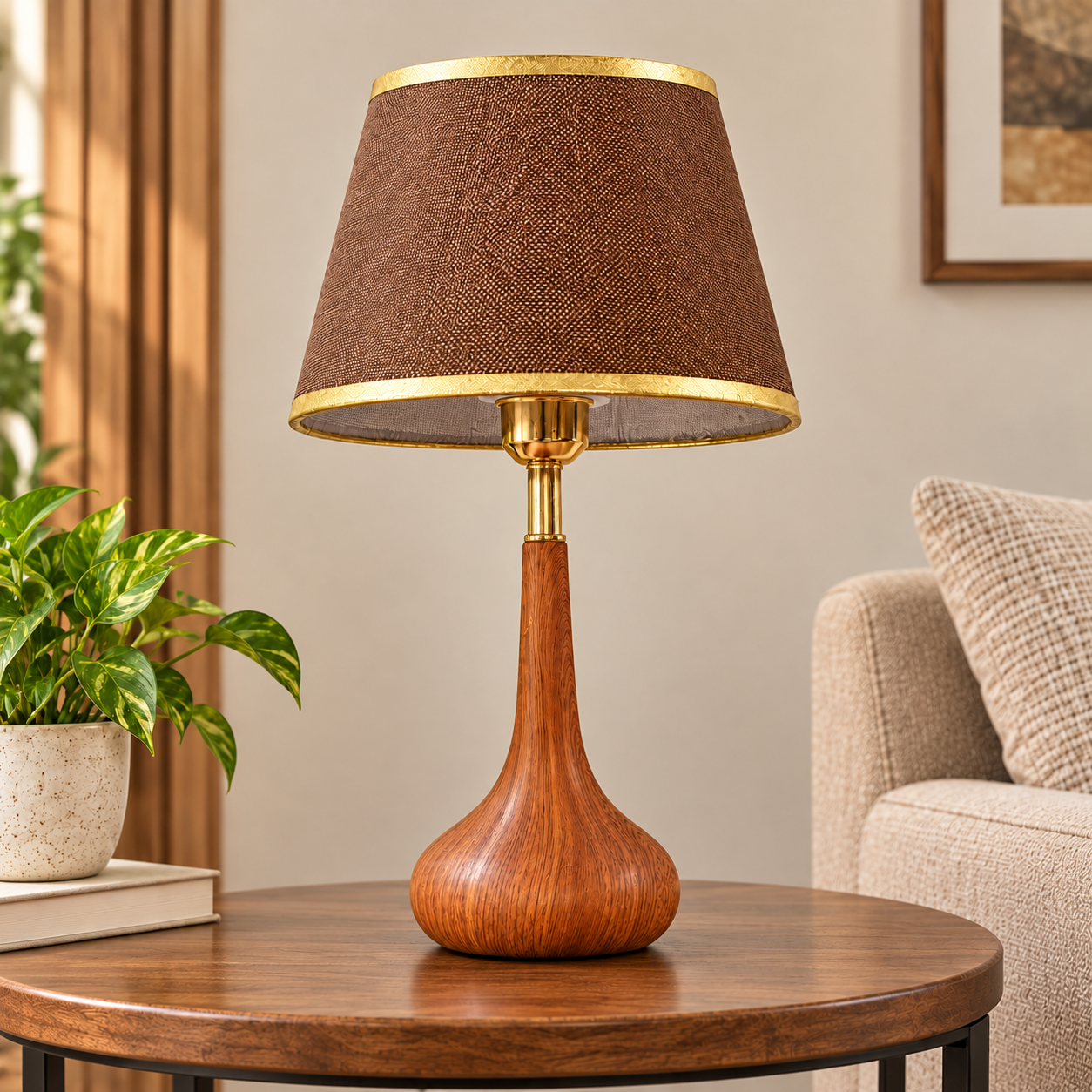 Warm Wood and Gold Lamp Vignette