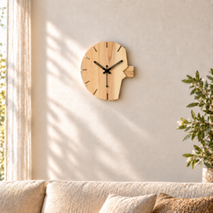 SpacesbyU Decorative Wood Wall Clock | Stylish Wall Watch |  Rubber Wood Wall Clock | Asymmetrical Clock with Cut-Out Markers | Finish - Wood Oak Light | Modern Designer Clock for Bedroom & Office | spacesbyU
