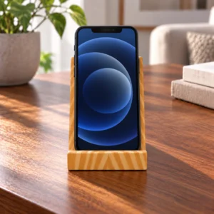 SpacesbyU Wooden Mobile Stand – Wood Oak Light Finish Phone Holder for Desk & Table |