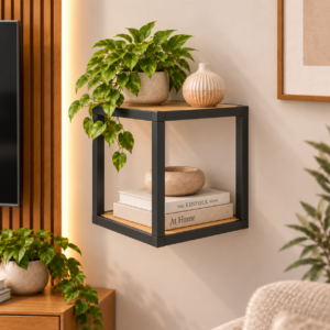 Elora Stack Modular Wall Shelf | Wall Mounted Open Storage & Display Shelf | Finish- Wood Oak Light and Metal Frame | spacesbyU